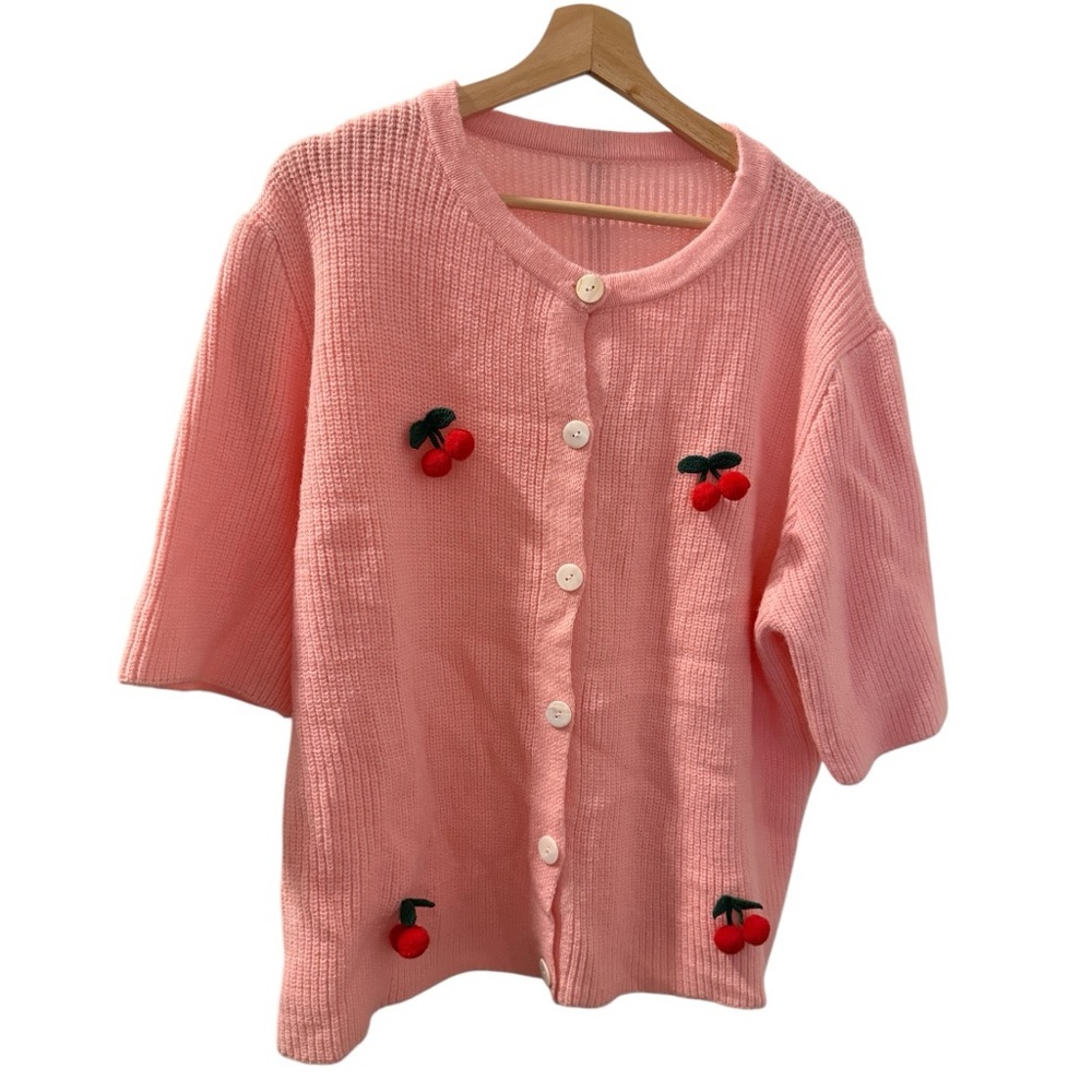 Coeur Blanc Gilet Clémence (Clemence Vest) Pink Cherry Womens Cardigan